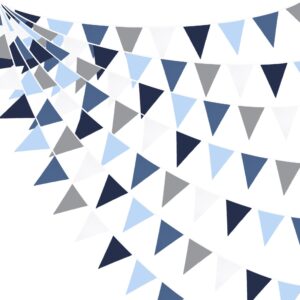 32ft deep blue party decorations royal triangle flag pennant bunting fabric garland for wedding birthday ahoy achor nautical pirate bridal baby shower under the sea party festivals decoration