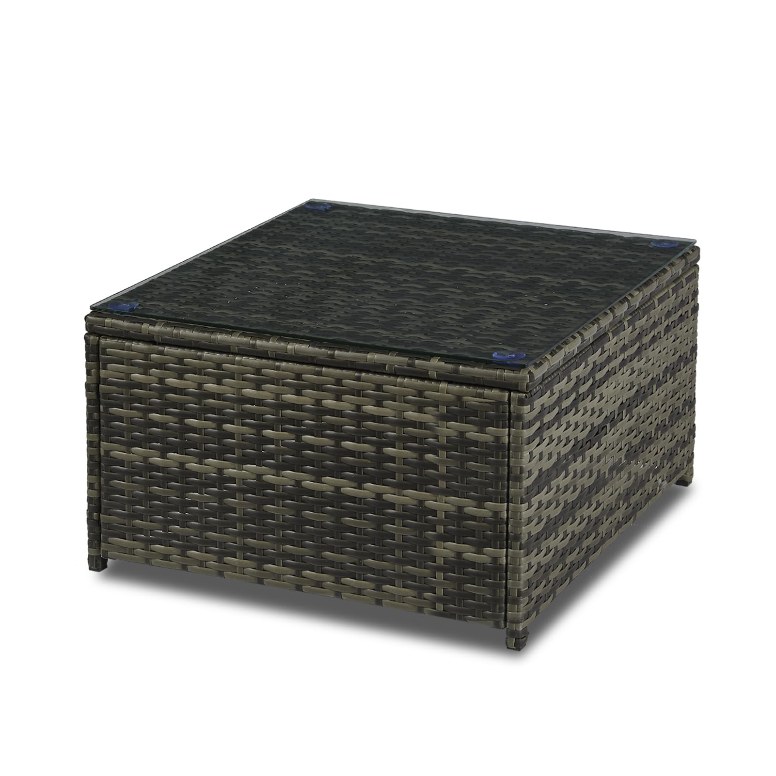 YIYAN Outdoor Patio Ottoman PE Rattan Footstool Ottoman for Backyard All Weather Outdoor, Wicker Rattan Outdoor Ottomans Footrest Seat for Side Table (Tempered Glass)