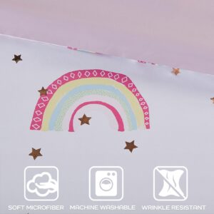 Mi Zone Kids Twin Bed in A Bag for Girls, Unicorn Comforter Set Twin & Sheet, All Season Bedding, Fun & Whimsical Metallic Rainbow Comforter Set Twin, Sham, Throw Pillow, Alicia, Twin, White 6 Piece