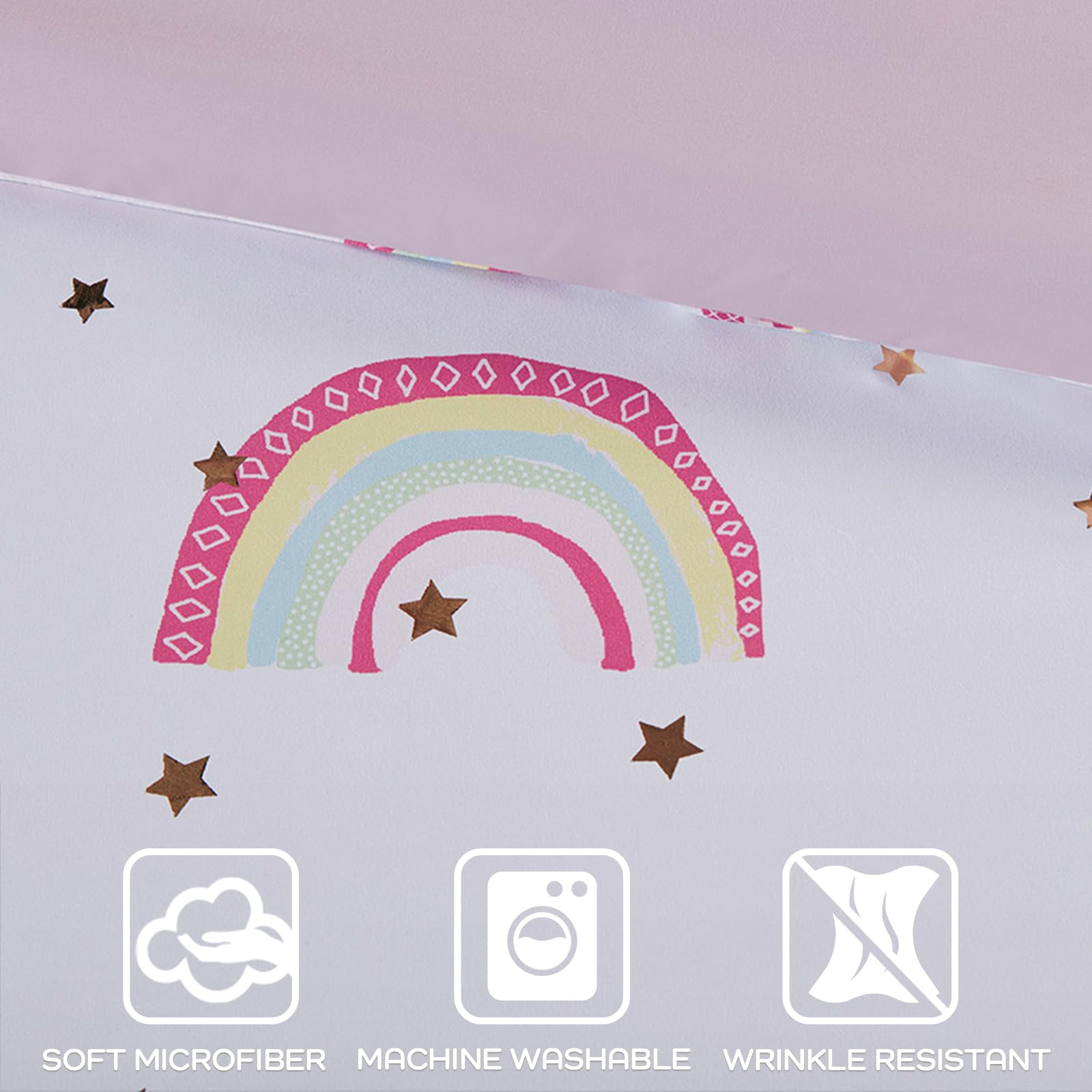 Mi Zone Kids Twin Bed in A Bag for Girls, Unicorn Comforter Set Twin & Sheet, All Season Bedding, Fun & Whimsical Metallic Rainbow Comforter Set Twin, Sham, Throw Pillow, Alicia, Twin, White 6 Piece