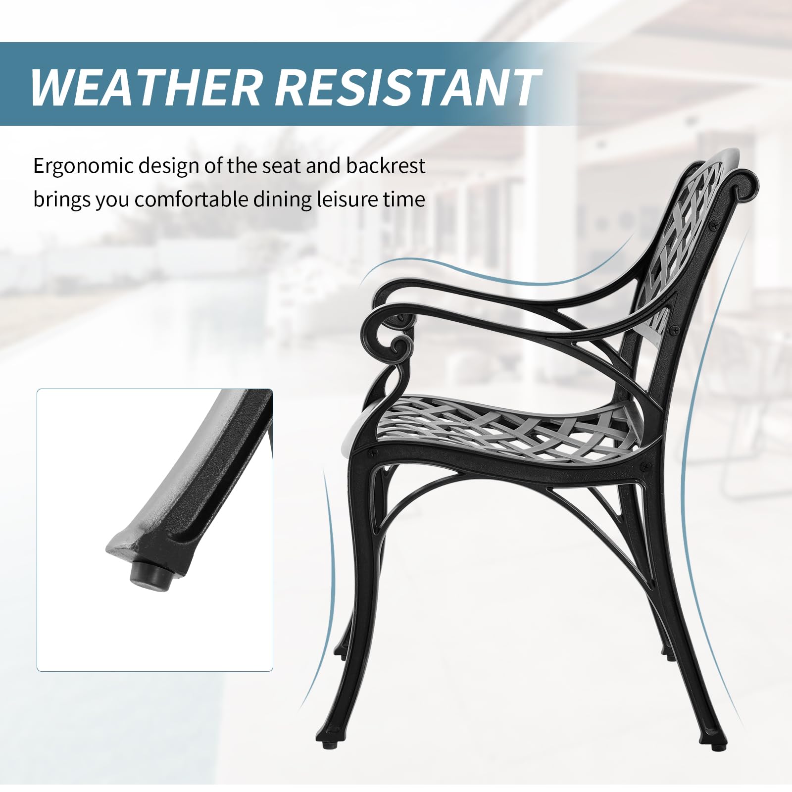 PATIO-IN 6 Pieces Patio Chairs Set of 6 All Weather Outdoor Bistro Chairs with Armrest, Cast Aluminum Metal Dining Chair Set of 6 for Outdoor Furniture Outside Garden Deck (6, Black 1) (6)