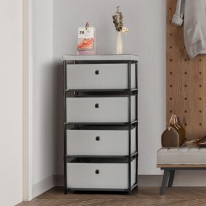 MOOACE Fabric Storage Dresser with Drawers, 4 Drawers Clothes Organizer and Storage Tower for Bedroom, Small Fabric Storage and Chest of Drawers, Light Gray