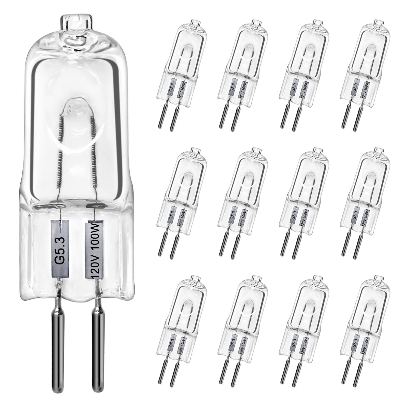 LedWekei G5.3 Halogen Bulbs,120v 100w Bulb Mini Spotlight Bulbs 2 Pin Clear Capsule Lamp Bulb,Dimmable 2700K Warm White Light Bulbs (12 Pack)