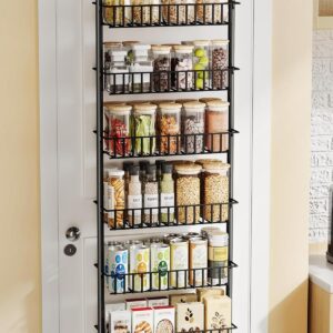 Over the Door Pantry Organizer - 6 Tier Pantry Door Spice Rack Organizer, Metal Over Door Organization Pantry Organizer and Storage Kitchen