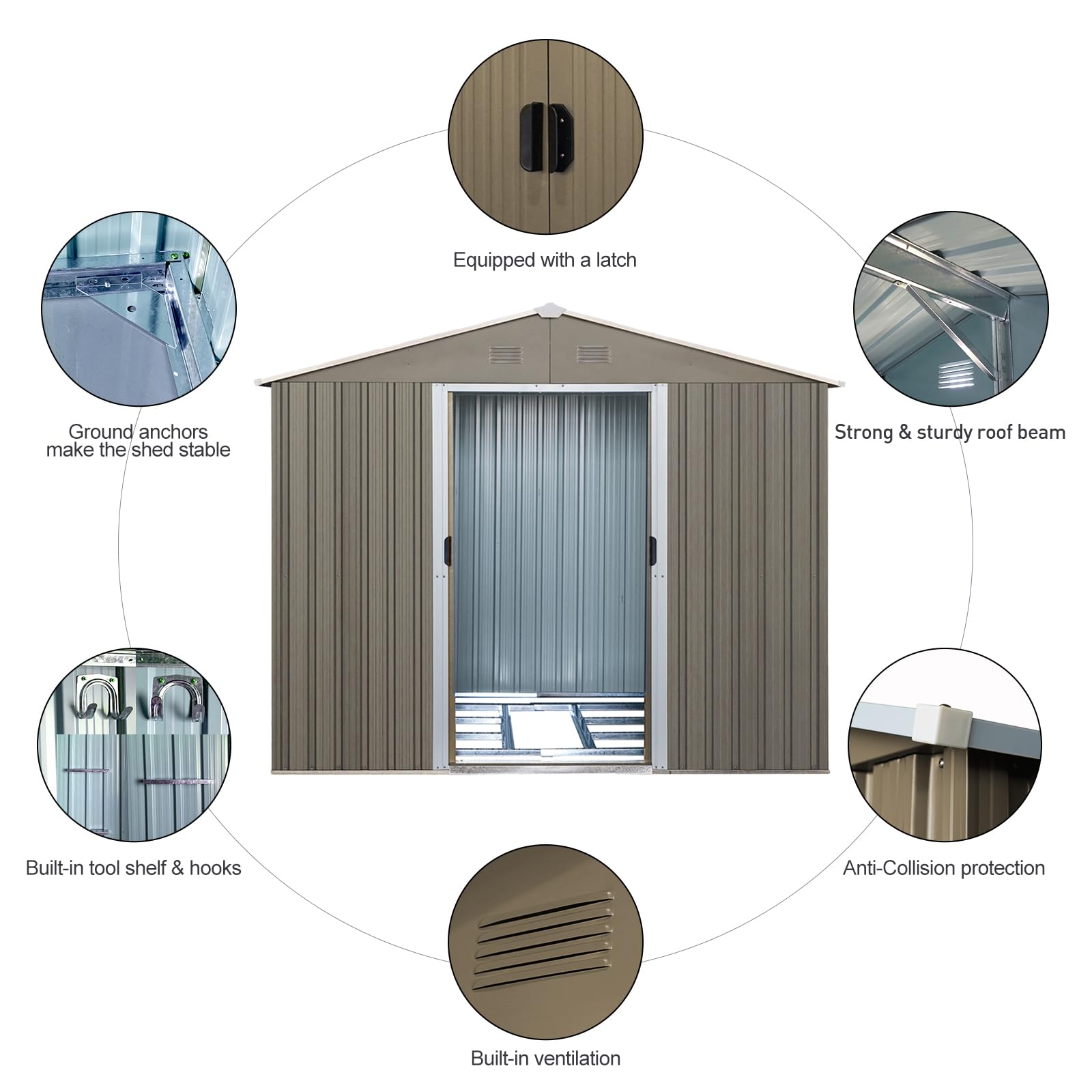 7.74' x 5.71'Outdoor Storage Shed, Steel Tool Shed with Window Floor Frame, Garden Shed Metal Outdoor Storage Clearance for Backyard Patio Lawn (Grey-with Window)