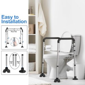 UGarden FSA/HSA Eligible Toilet Safety Rail, 380LB Stainless Steel Toilet Frame with Padded Handles&Paper Holder, Adjustable Detachable Handicap Toilet Rails, Foldable Toilet Support Frame for Elderly