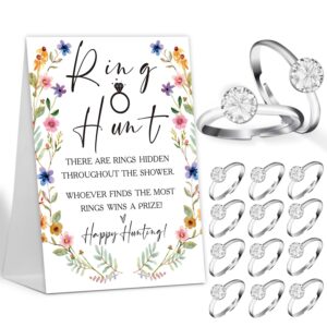 the ring hunt game, boho floral bridal shower games with rings-one sign and 30 rings, bridal shower and wedding shower games for guests, engagement party game, bridal shower decorations-ls7