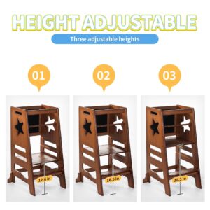 UNICOO Bamboo Height Adjustable Kids Kitchen Step Stool, Kids Learning Stool, Toddlers Stool, Toddler Standing Tower, Safe Step Stool for 1-5 Years Old Kids - Perfect Kitchen Helpe(S033-Antique Brown)