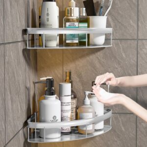 MXITA Corner Shower Caddy,Adhesive Shower Corner Organizer Shelves,Bathroom Shower Organizer Shelves，No Drilling, for Toilet, Bathroom, Dorm and Kitchen 2 Pack (black)