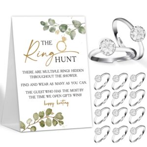 the ring hunt game, greenery bridal shower games with rings-one sign and 30 rings, bridal shower and wedding shower games for guests, engagement party game, bridal shower decorations-ls2