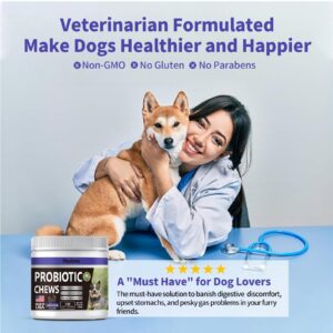 HEYISME Probiotics for Dogs, Improve Yeast Balance, Itchy Skin Itchy Ears, Gut Health, Allergies, Immunity, Dog Probiotics and Digestive Enzymes with Prebiotics - Reduce Diarrhea (Chicken, 120 Chews)