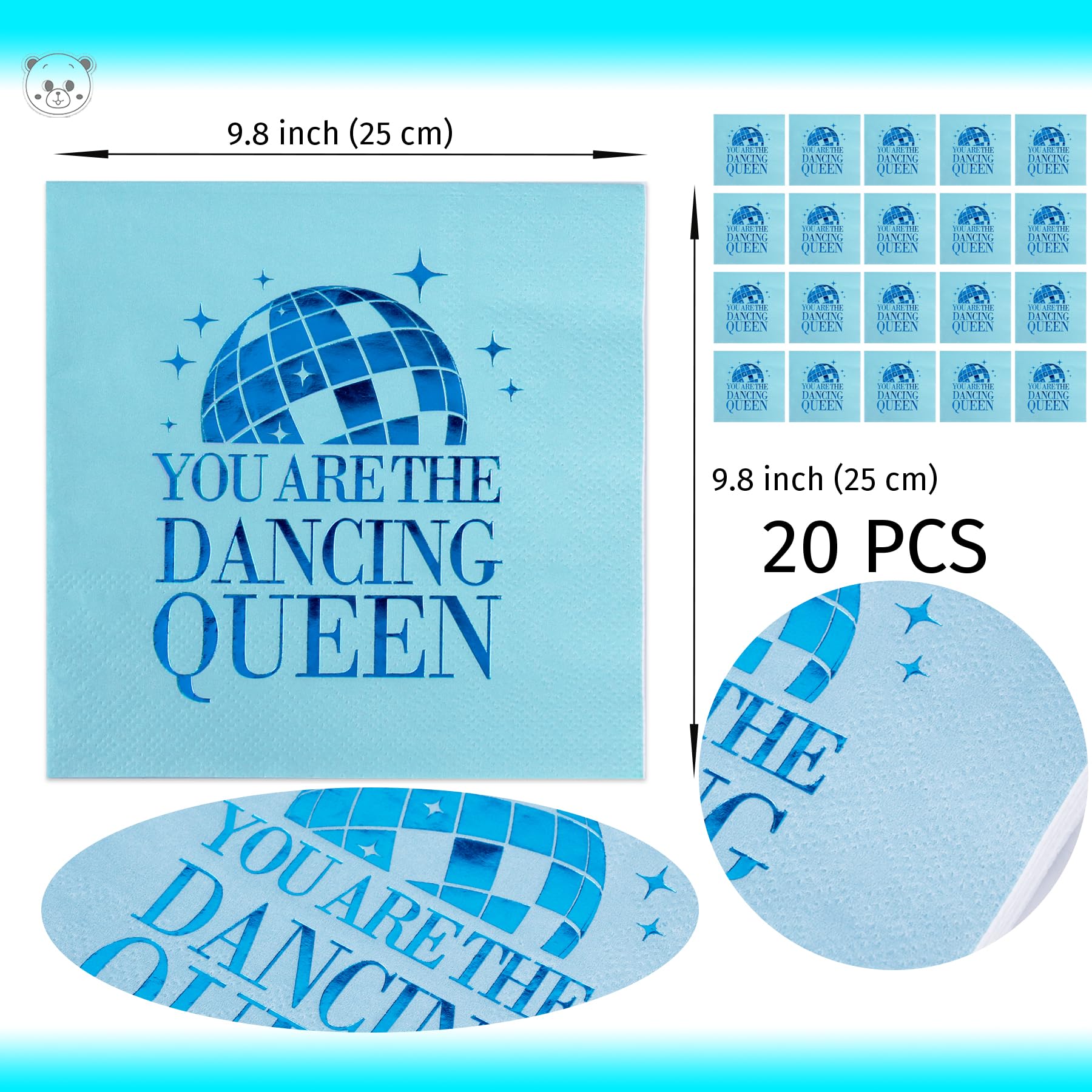 KARAQY 20 Pack Dancing Queen Party Napkins, 3-Ply Disposable Napkins for Birthday Party, Holiday Party, Bridal Shower, Mamma Mia Party and Disco Party