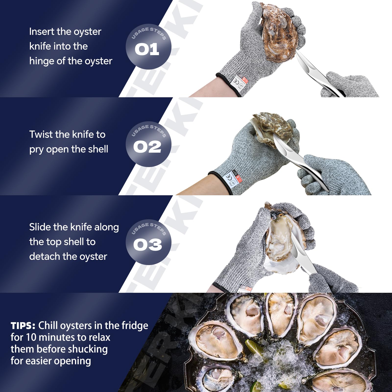 ADORAMBLING 2PCS Oyster Shucking Knife+2PCS A5 Cut-Resistant Gloves,Stainless Steel Oyster Knife,Heavy Duty Oyster Shucker Tool,Oyster Opener Tool with Ergonomico Handle,Oyster Shucking Kit with Box