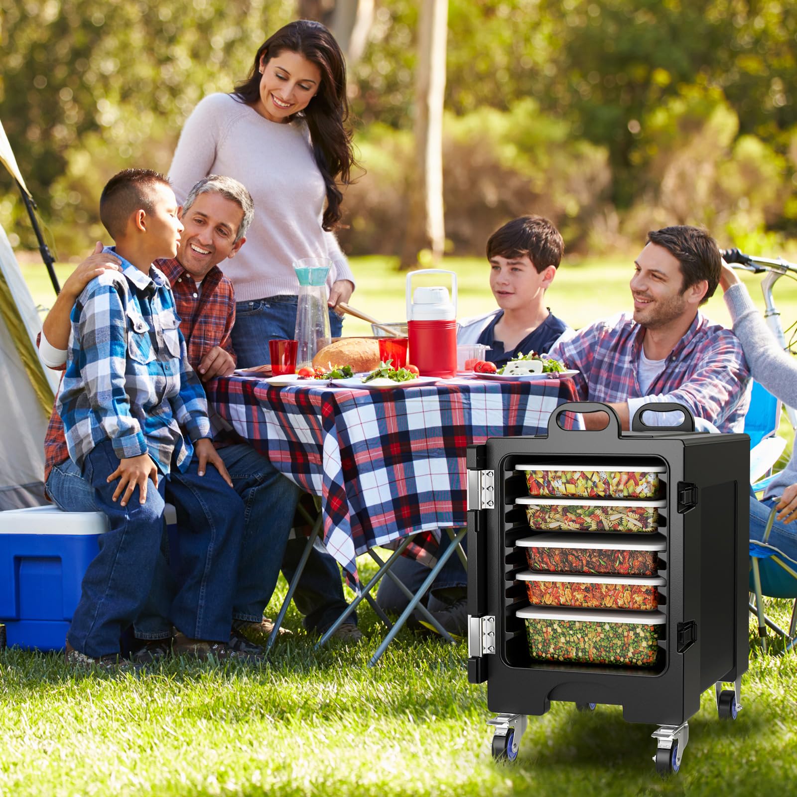 ARLIME Hot Box Food Warmer 81 QT, Front-Loading Insulated Food Pan Carrier for 5 Full-Size Pans, Food-Grade LLDPE Material, Hot Boxes with Wheels for Catering for Canteen and Restaurant Use, Black