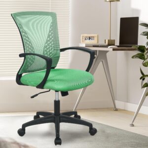 PayLessHere Office Chair Desk Chair Computer Chair Ergonomic Chair Adjustable Executive Mesh Mid Back with 360 Degree Swivel Wheels Lumbar Support Armrest, Green