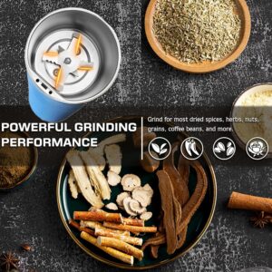 Electric Herb Grinder 200W Powerful Fast Grinding for Dry Spices Flower Buds with Brush, Easy On/Off One-Touch Push Button Powder Grinder Perfect For Herbs, Spices, Nuts, Grains and Coffee Beans