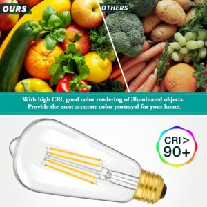 4-Pack Vintage 8W ST64 LED Edison Light Bulbs 100W Equivalent, 1400LM E26 Light Bulbs, 2700K Warm White, Antique Filament LED Bulbs, CRI 90+, Clear Glass, Great Bulbs for Home, Bedroom, Non-Dimmable