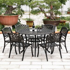 PATIO-IN 6 Pieces Patio Chairs Set of 6 All Weather Outdoor Bistro Chairs with Armrest, Cast Aluminum Metal Dining Chair Set of 6 for Outdoor Furniture Outside Garden Deck (6, Black 1) (6)