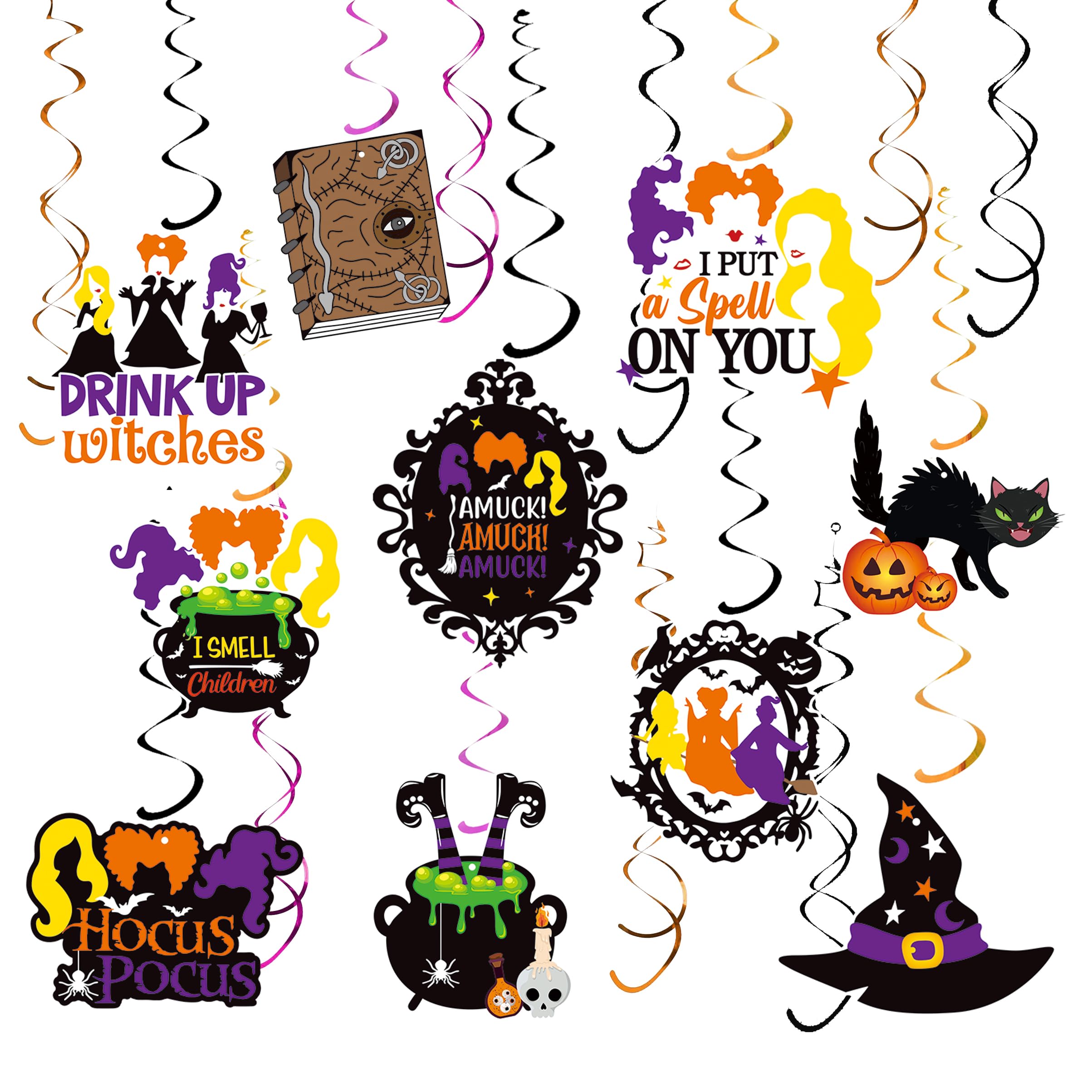 30pcs Hocus Pocus Decorations Halloween Hanging Swirl Decorations Hocus Pocus Birthday Decorations Hocus Pocus Party Supplies for Gender Reveal Trunk or Treat Witch Hocus Pocus Baby Shower Decorations