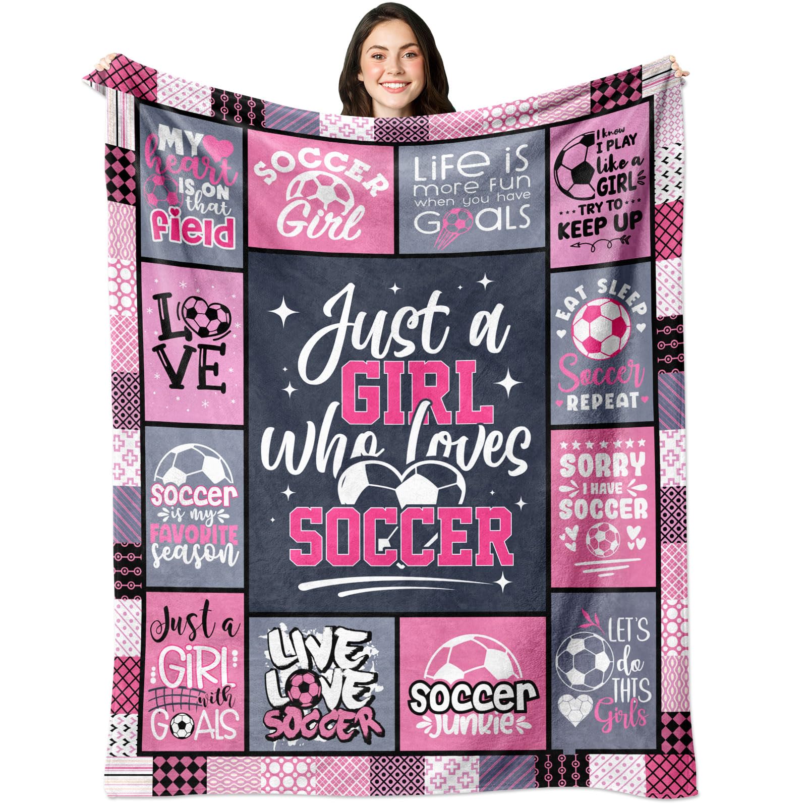 Soccer Gifts for Girls, Soccer Blanket for Girls, Christmas Soccer Gifts for Teen Girls, Gifts for Soccer Lovers, Gifts for Soccer Players Girls, Soccer Stuff for Girls, Soccer Team Gifts 60"x50"