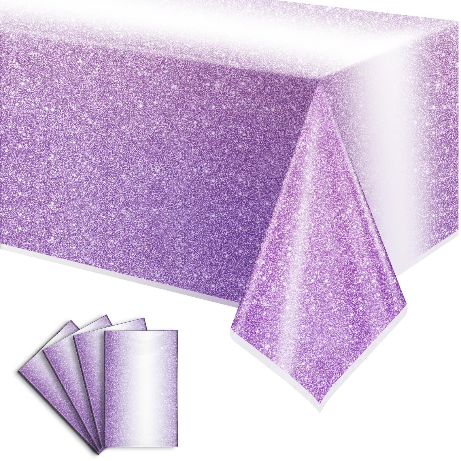 Babudeer 4 Pack Gradient Purple Plastic Tablecloth, 54 x 108 Inch Disposable Pastel Table Cloths for Rectangle Tables, Sprinkle Dot Lavender Table Covers for Birthday Wedding Theme Party Decoration