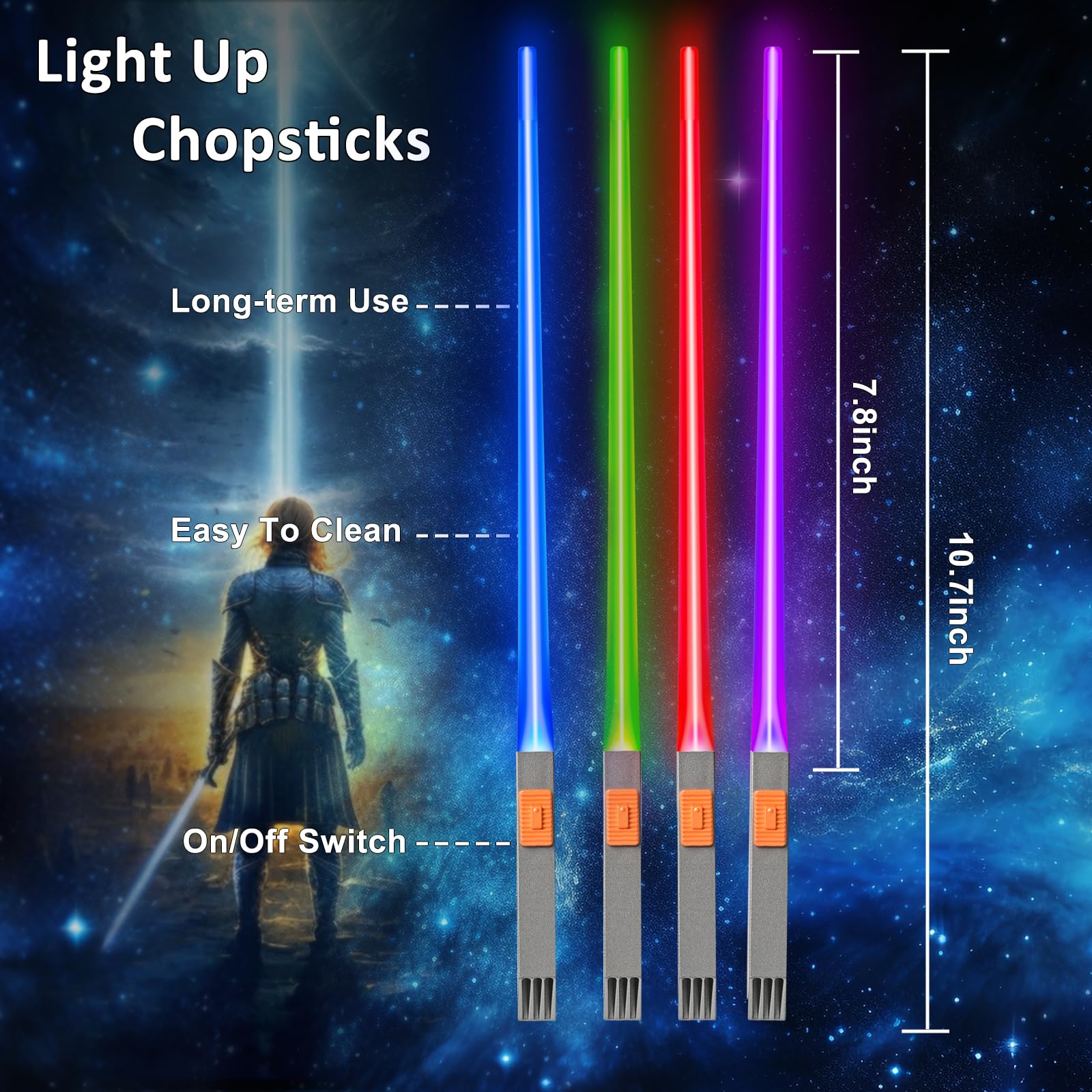 Vigrass Lightsaber Chopsticks Light Up, Mini Lightsaber, LED Glowing Light Saber Chop Sticks, Cool Chopsticks, Light Saber Chopsticks, 4 Pairs - Blue, Red, Green, Purple