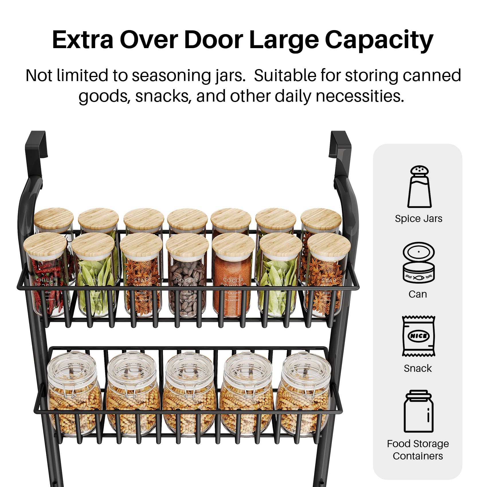 Over the Door Pantry Organizer - 6 Tier Pantry Door Spice Rack Organizer, Metal Over Door Organization Pantry Organizer and Storage Kitchen