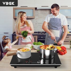 VBGK Double Induction Cooktop, 24 inch 4000W Induction stove top with hot plate,Electric cooktop with LCD Touch Screen 9 Levels Settings with Child Safety Lock & Timer 110V Induction cooktop 2 burner