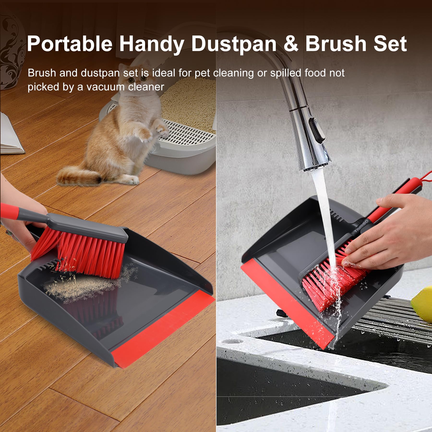 Tiumso Dustpan and Brush Set, 55'' Heavy Duty Broom Outdoor Commercial Broom and Large Indoor Broom for Home Hall Lobby Office Garage Patio and Car Truck