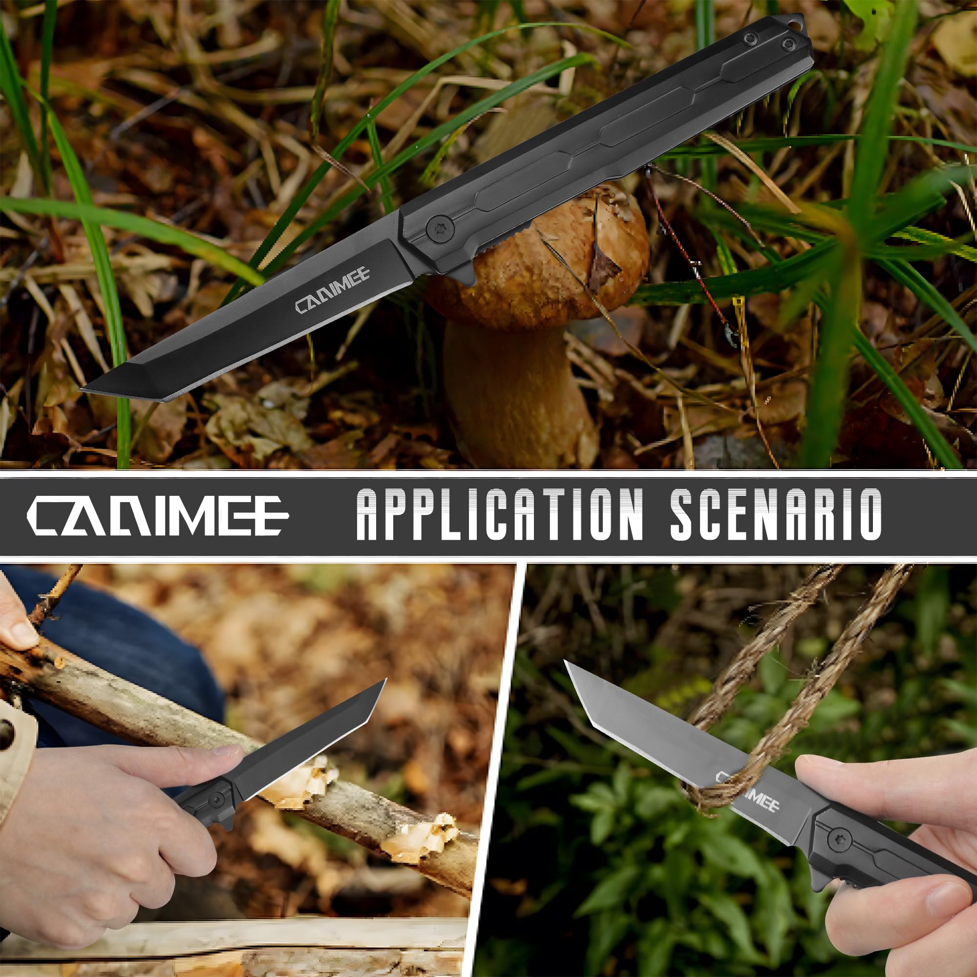 Carimee Pocket Folding Knife 3.35", EDC Gentlemen Knife with 7Cr17Mov Steel Blade, Stainless Steel Handle, Pocket Clip, Glass Breaker, Outdoor Gifts for Men and Women, Black Coated