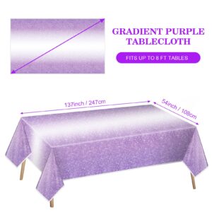 Babudeer 4 Pack Gradient Purple Plastic Tablecloth, 54 x 108 Inch Disposable Pastel Table Cloths for Rectangle Tables, Sprinkle Dot Lavender Table Covers for Birthday Wedding Theme Party Decoration