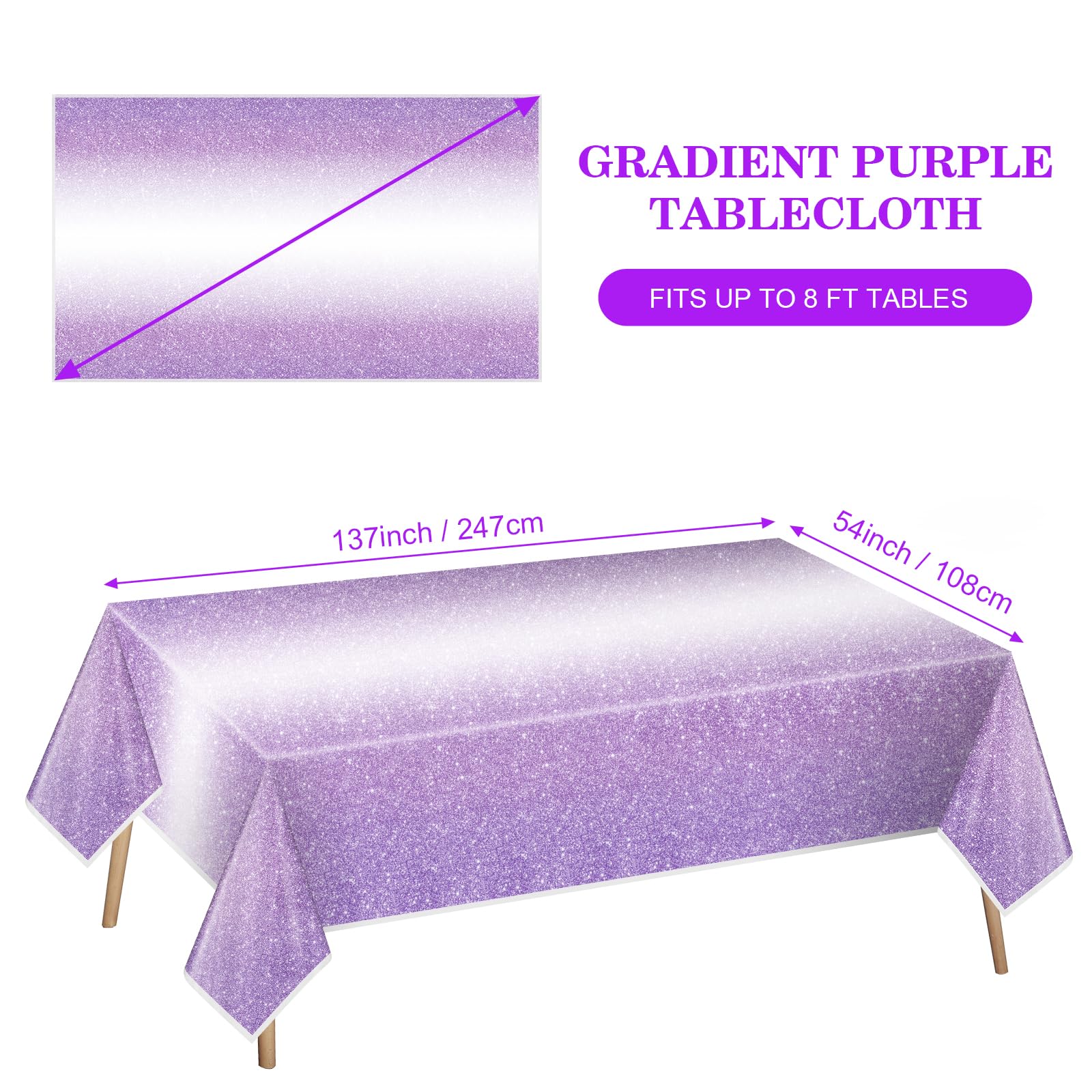 Babudeer 4 Pack Gradient Purple Plastic Tablecloth, 54 x 108 Inch Disposable Pastel Table Cloths for Rectangle Tables, Sprinkle Dot Lavender Table Covers for Birthday Wedding Theme Party Decoration