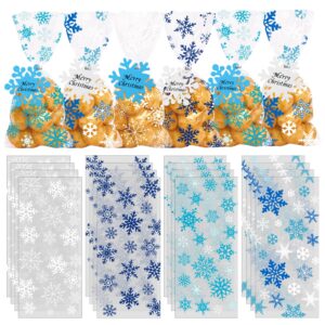 vellibring 120pcs christmas cellophane bags,winter snowflake bags transparent plastic candy cookie bags with twist ties snowflake hanging tags for xmas winter holiday party supplies