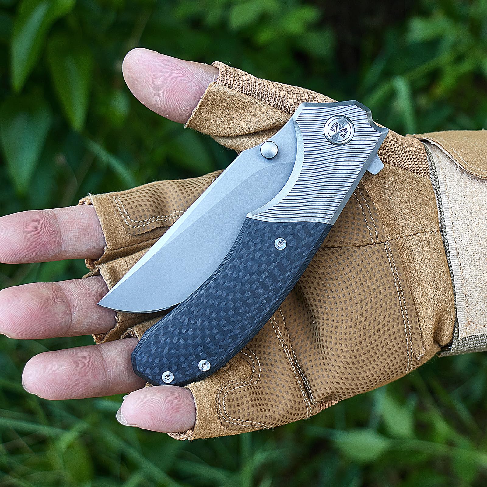 Miguron Knives M Centurion Flipper Folding Knife 3.5" S90V Blade Titanium And Black Carbon Fiber Handle Camping Hiking Pocket Knife MGR-609CBK