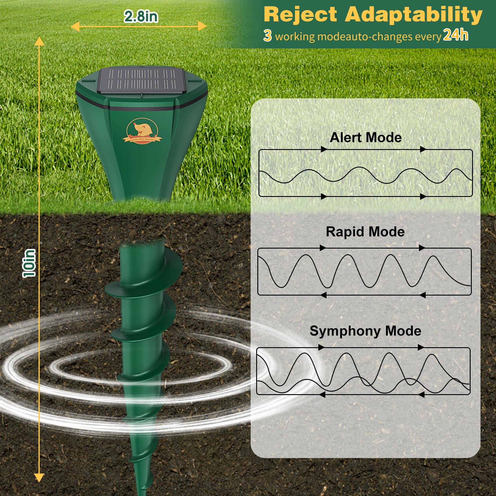 6 Pack Solar Powered Mole Repellent for Lawns, IP65 Waterproof Mole Trap Gopher Repellent