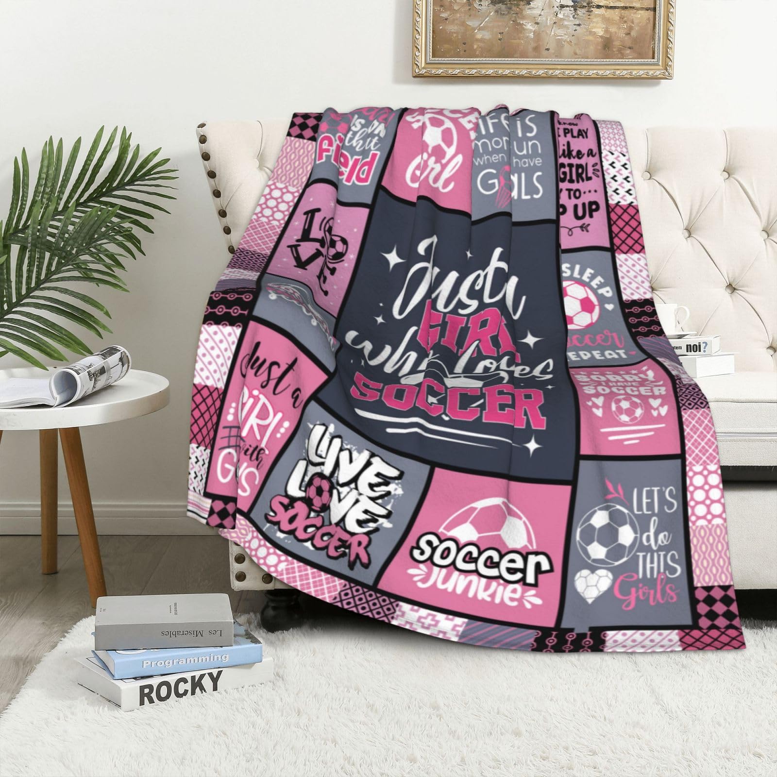 Soccer Gifts for Girls, Soccer Blanket for Girls, Christmas Soccer Gifts for Teen Girls, Gifts for Soccer Lovers, Gifts for Soccer Players Girls, Soccer Stuff for Girls, Soccer Team Gifts 60"x50"