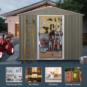 7.74' x 5.71'Outdoor Storage Shed, Steel Tool Shed with Window Floor Frame, Garden Shed Metal Outdoor Storage Clearance for Backyard Patio Lawn (Grey-with Window)