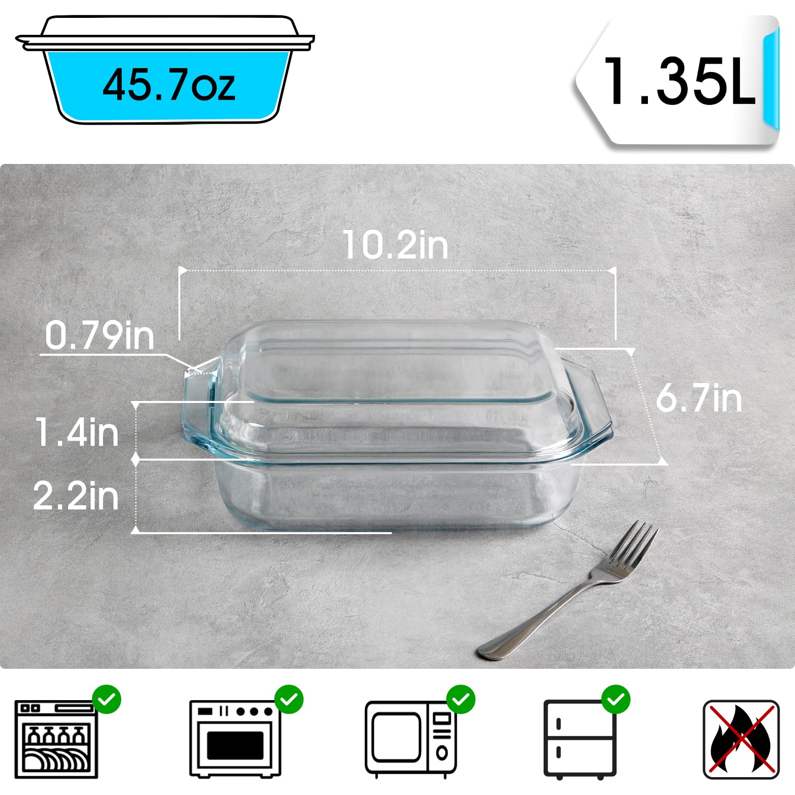 NUTRIUPS 1.4QT Small Glass Casserole Dish With Glass Lid, (8.5×6.1in) Tempered Glass, Glass Casserole Dish for Oven，Rectangular Casserole Dish with Lid