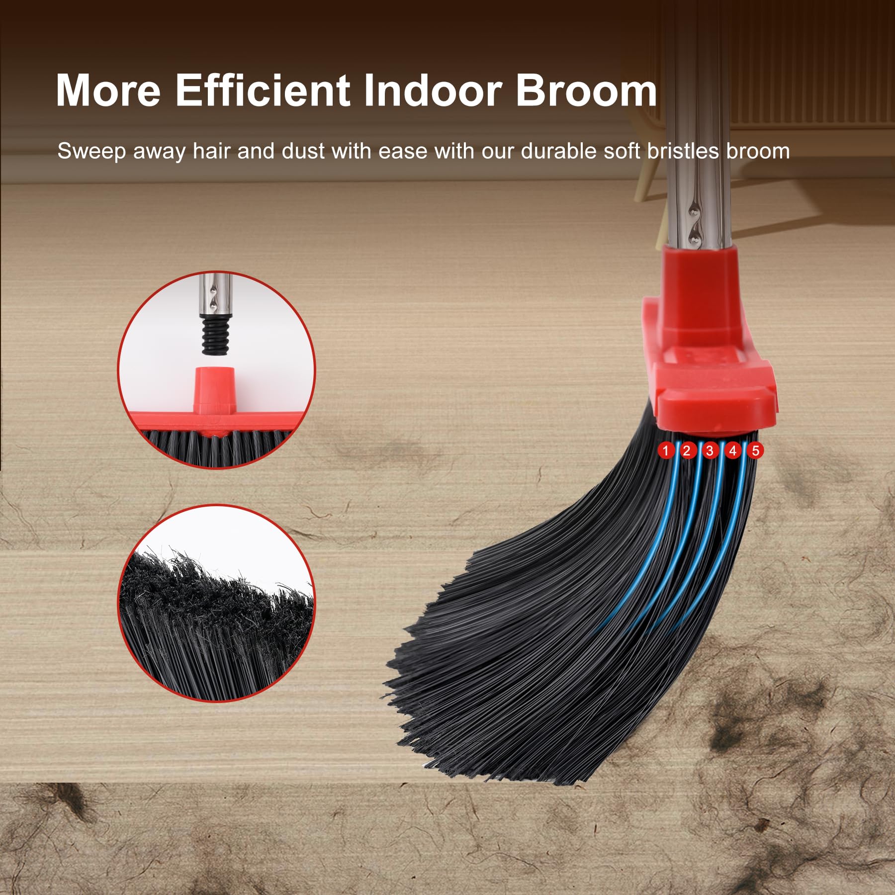 Tiumso Dustpan and Brush Set, 55'' Heavy Duty Broom Outdoor Commercial Broom and Large Indoor Broom for Home Hall Lobby Office Garage Patio and Car Truck