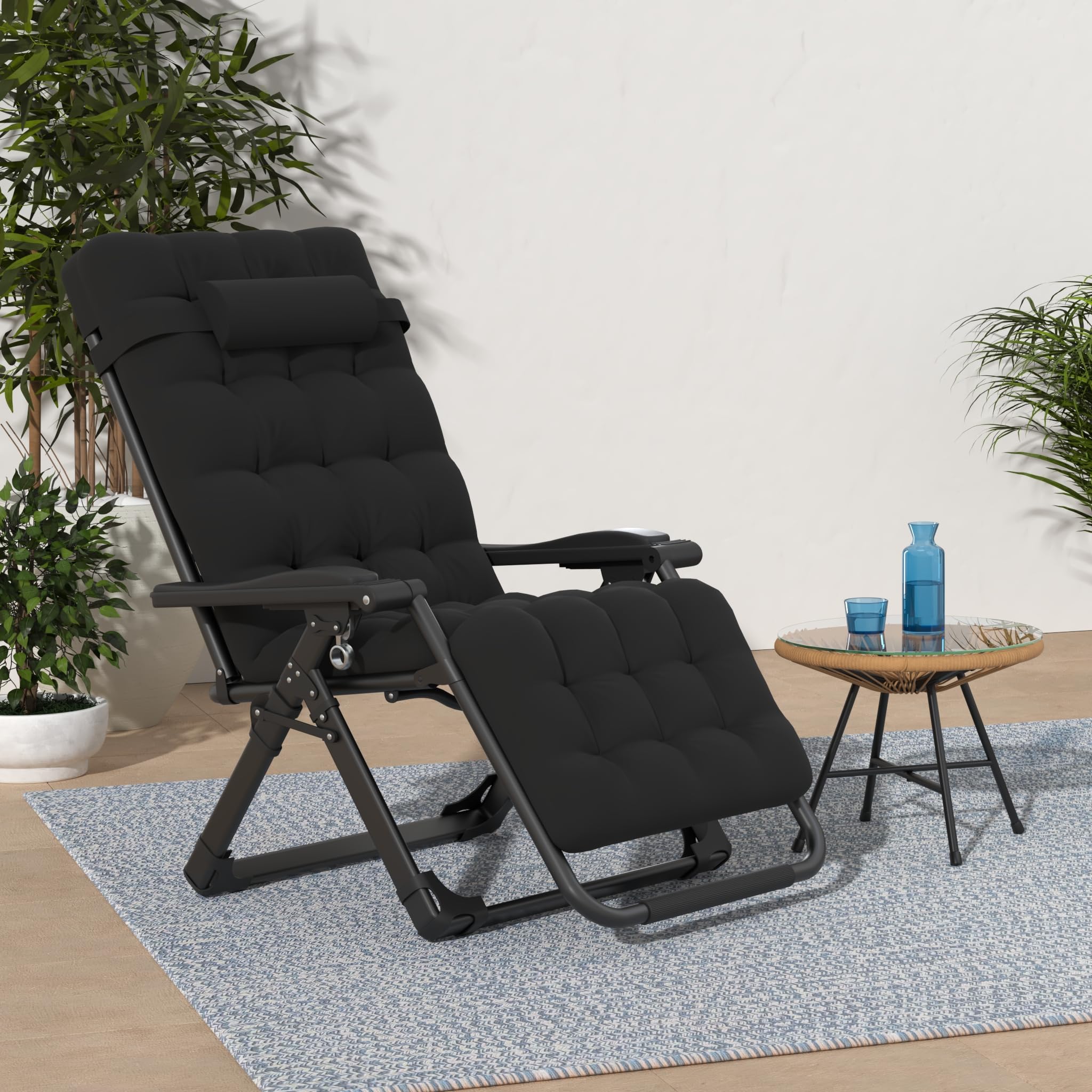 Suteck Zero Gravity Chair, Reclining Camping Lounge Chair w/Removable Cushion, Upgraded Lock and Cup Holder, Reclining Patio Chairs Folding Recliner for Indoor and Outdoor