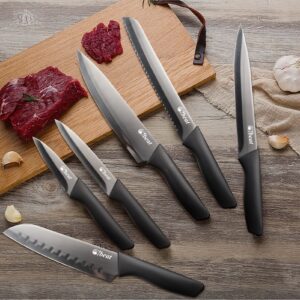 GAOMON 6PCS Kitchen Knife Set, Cutting Knife with Blade Protective Knife Sheath, Stainless Steel Kitchen Knife Chef Knife for Cutting, Peeling, Slicing Fruit, Vegetables, Bread and Meat