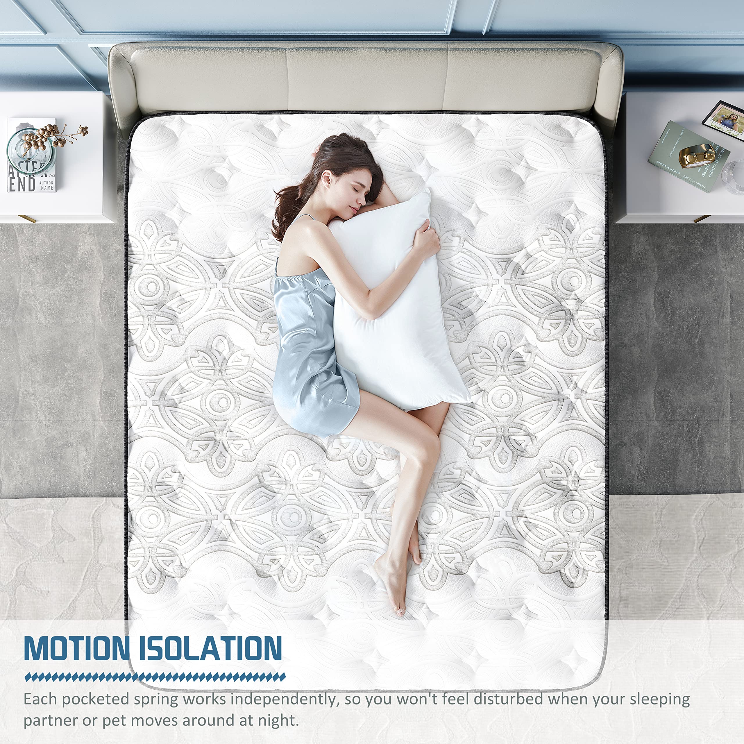 Crystli King Mattress 14 Inch, King Size Mattress in a Box Memory Foam King Mattress Hybrid Design with Pocket Springs Motion Isolation Pressure Relief Supportive King Bed Mattress