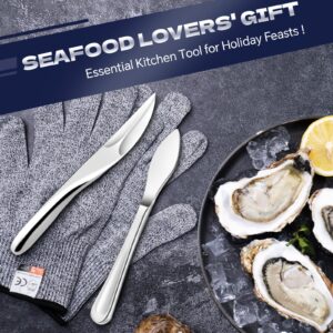 ADORAMBLING 2PCS Oyster Shucking Knife+2PCS A5 Cut-Resistant Gloves,Stainless Steel Oyster Knife,Heavy Duty Oyster Shucker Tool,Oyster Opener Tool with Ergonomico Handle,Oyster Shucking Kit with Box