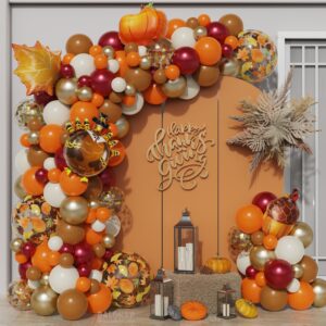 fall thanksgiving little pumpkin balloon garland kit with 140pcs orange coffee brown burgundy sand boho balloonswith for boho fall thanksgiving autumn birthday baby shower party decorations(orange)