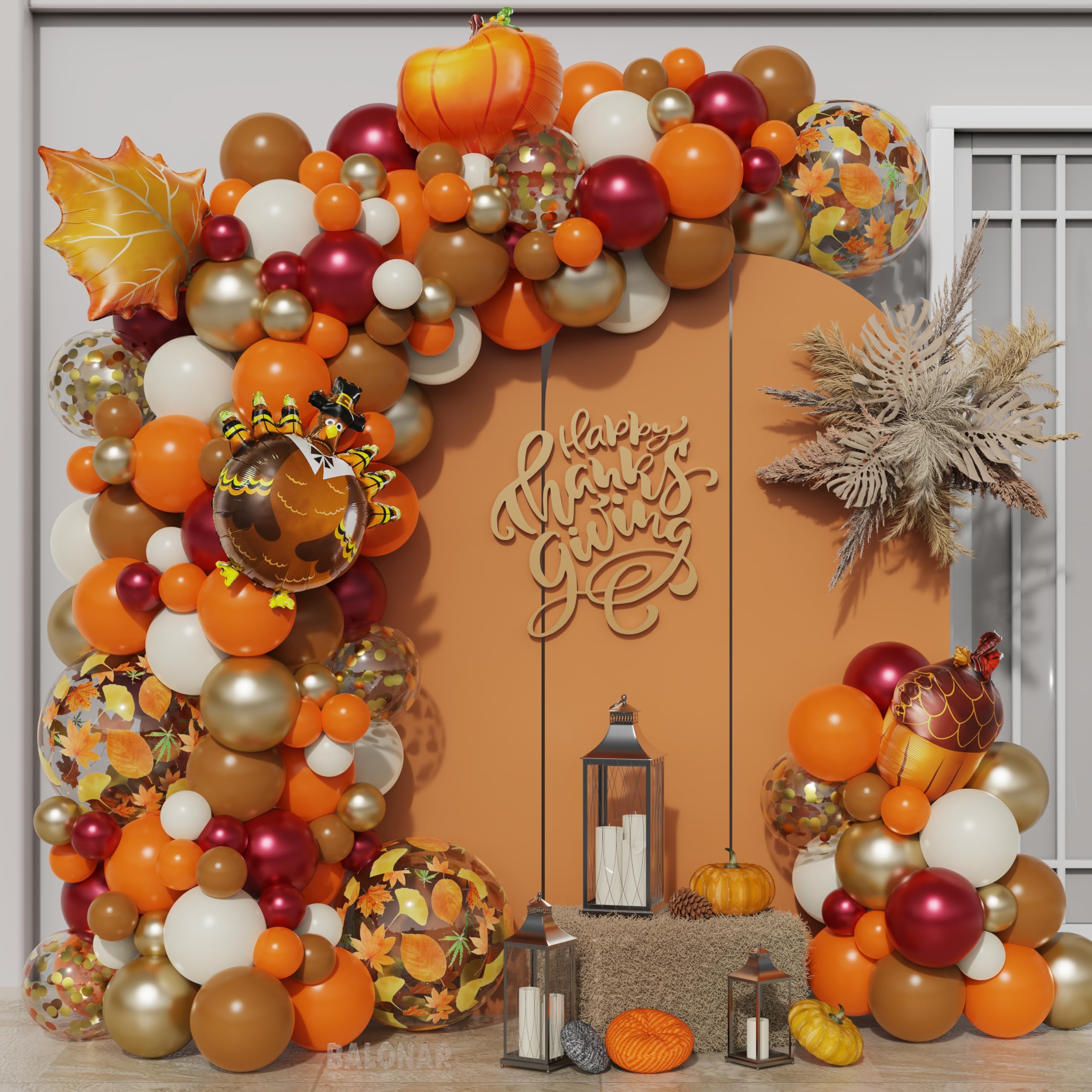 Fall Thanksgiving Little Pumpkin Balloon Garland Kit With 140pcs Orange Coffee Brown Burgundy Sand Boho Balloonswith for Boho Fall Thanksgiving Autumn Birthday Baby Shower Party Decorations(Orange)