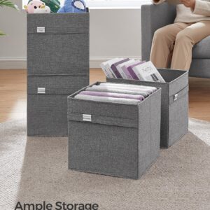 SONGMICS Storage Cubes, Set of 4 Cube Storage Bins, 13 x 13 x 13 Inches, 2 Handles, Oxford Fabric and Linen-Look Fabric, Easy to Clean, Foldable, Metal Label Holders, Dove Gray UROB233G04