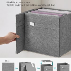 SONGMICS Storage Cubes, Set of 4 Cube Storage Bins, 13 x 13 x 13 Inches, 2 Handles, Oxford Fabric and Linen-Look Fabric, Easy to Clean, Foldable, Metal Label Holders, Dove Gray UROB233G04