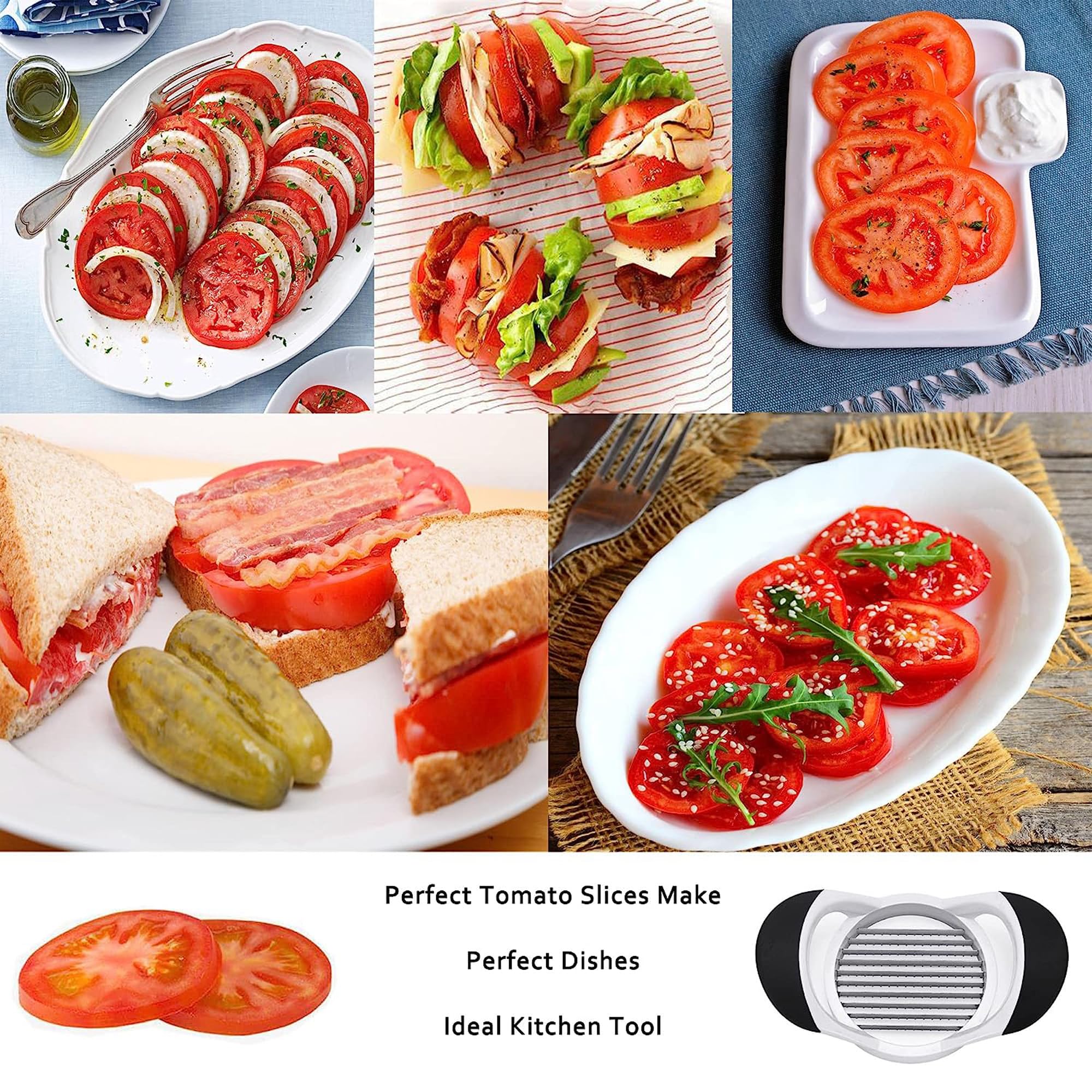 PCTC Tomato Slicer, Stainless steel tomato slicer, Vegetable Slicer,10 Sharp Blades Tomato Slicer Tool, Easy Grip Handle Lightnweight Kitchen Tool, Time-Saving Tomato Cutter