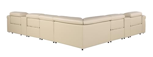 BlackJack Furniture Riccardo 8-Piece Italian Leather Sectional Sofa with 4 Power Reclining Couch Seats, USB & Wireless Chargers, Headrests, Lumbar Support, Cup Holder, and Console Storage, Beige