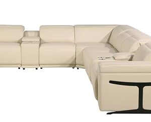 BlackJack Furniture Riccardo 8-Piece Italian Leather Sectional Sofa with 4 Power Reclining Couch Seats, USB & Wireless Chargers, Headrests, Lumbar Support, Cup Holder, and Console Storage, Beige